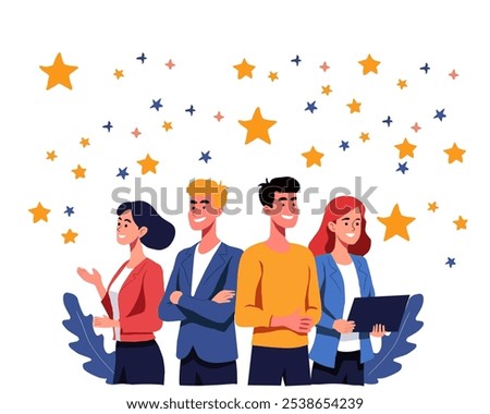 diverse group of professionals standing confidently, symbolizing teamwork, success, and achievement. Ideal for business, leadership, collaboration, and team-building themes.