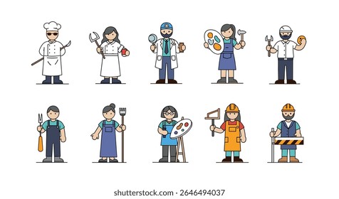 Diverse group of professions in pixel art style vector illustration design