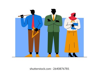 A diverse group of school teachers standing together in a confident and collaborative pose
