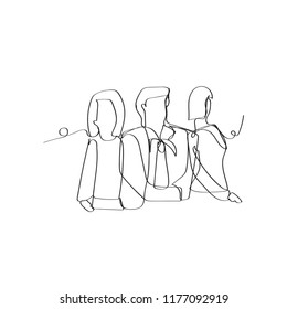 diverse group of standing people in continuous line drawing style, thin linear vector illustration