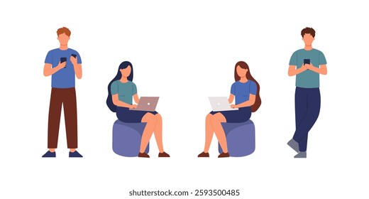 Diverse Group Using Technology - Working, Communicating, or Relaxing