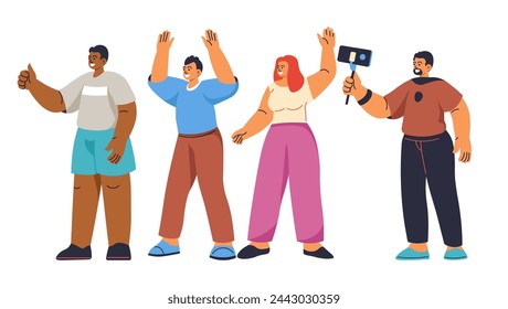 Diverse Group Waving and Smiling
