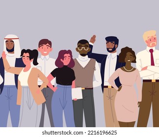 Diversos grupos de personas trabajando, estilo vectorial