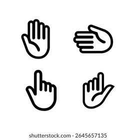 Ícones de gestos de mão diversificados para interface digital e interação.