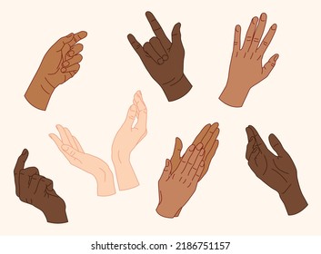 Diverse hand signs for the deaf and dumb. Different hand positions. Flat Vector Illustration