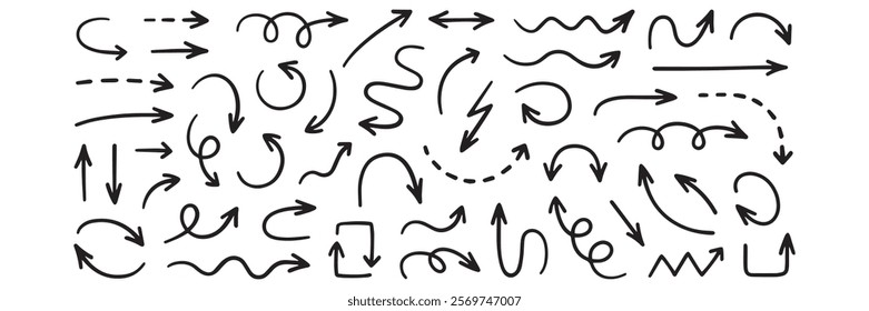 Diverse Hand-Drawn Arrow Icons Set for Design
