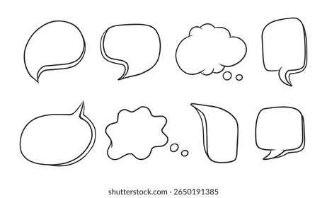 Diversas Bolhas de Fala Desenhadas à Mão e Nuvens de Pensamento para Design de Comunicação e Diálogo