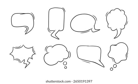 Diversas Bolhas de Fala Desenhadas à Mão e Nuvens de Pensamento para Design de Comunicação e Diálogo