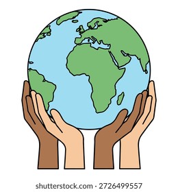 Mãos diversificadas carregando globo mostrando europa áfrica conceito de proteção ambiental unidade global apoio da comunidade