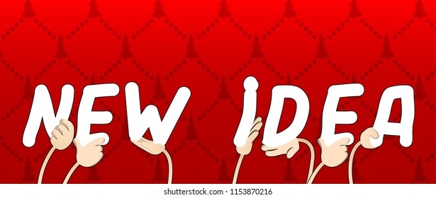Diverse hands holding letters of the alphabet created the word New Idea. Vector illustration.