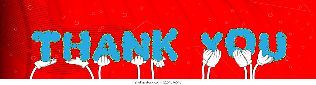 Diverse hands holding letters of the alphabet created the word Thank You. Vector illustration.