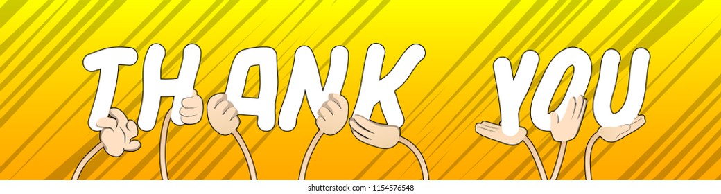 Diverse hands holding letters of the alphabet created the word Thank You. Vector illustration.