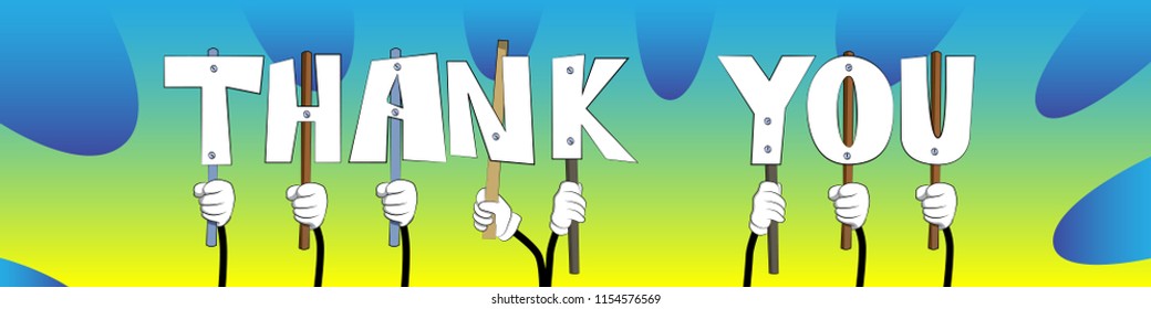 Diverse hands holding letters of the alphabet created the word Thank You. Vector illustration.