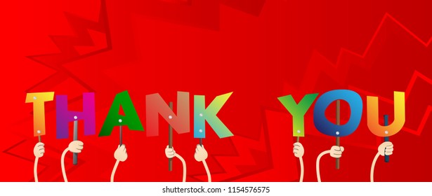 Diverse hands holding letters of the alphabet created the word Thank You. Vector illustration.