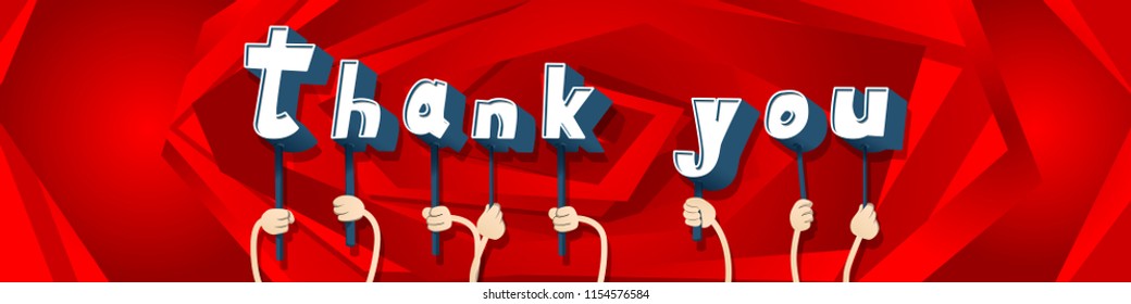 Diverse hands holding letters of the alphabet created the word Thank You. Vector illustration.