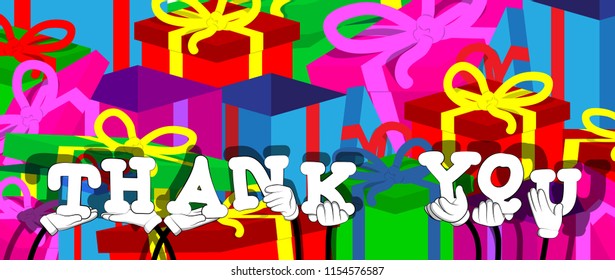 Diverse hands holding letters of the alphabet created the word Thank You. Vector illustration.