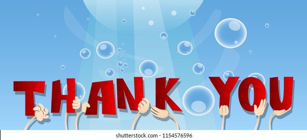 Diverse hands holding letters of the alphabet created the word Thank You. Vector illustration.