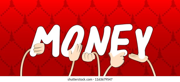 Diverse Hands Holding Letters Of The Alphabet Created The Word Money. Vector Illustration.