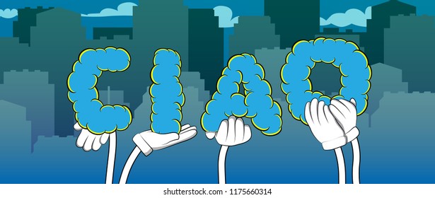 Diverse hands holding letters of the alphabet created the word Ciao (hello and bye in Italian). Vector illustration.