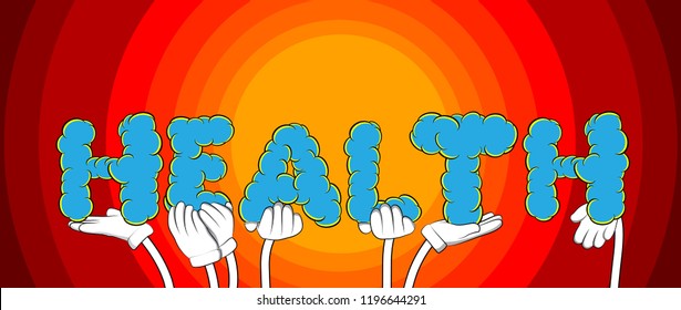 Diverse hands holding letters of the alphabet created the word Health. Vector illustration.