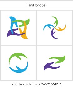Diverse Hands Logos Representing Unity Support and Collaboration Featuring Abstract Designs and Vibrant Colors Conveying a Sense of Community