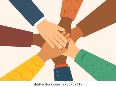 Diverse Hands Stacked Together Symbolizing Unity and Teamwork