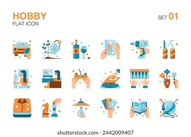 Diverse Hobbies and Leisure Activities. Flat Icons Set 01