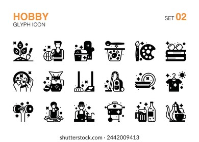 Diverse Hobbies and Leisure Activities. Glyph, Solid Icons Set 02