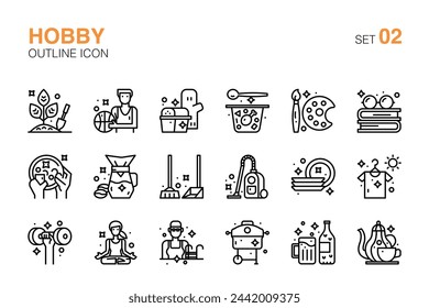 Diverse Hobbies and Leisure Activities. Outline Icons Set 02