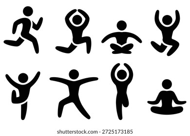 Diverse human figures in athletic poses running stretching