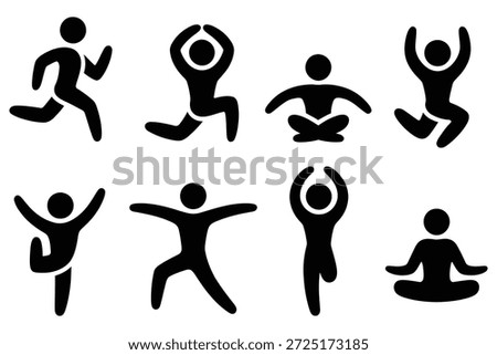 Diverse human figures in athletic poses running stretching