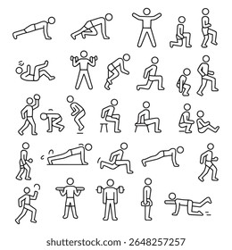 Diversas figuras humanas realizando vários exercícios