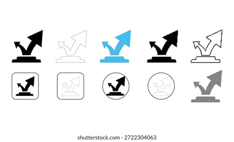 Conjunto de iconos diverso que muestra dos flechas divergentes que indican crecimiento y múltiples direcciones