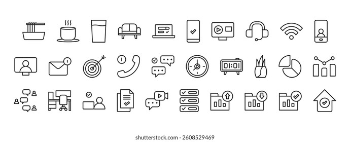 Diverse Icons Representing Communication Technology, Data Analysis, and Innovative Solutions in a Modern Workspace Environment