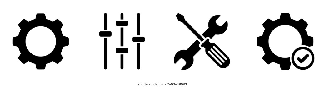 Diverse Icons Representing Settings, Tools, and Adjustments for User Interfaces and Applications