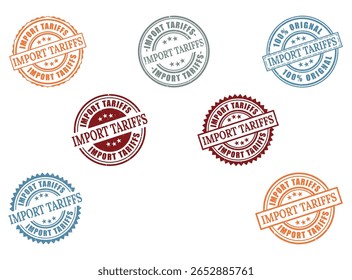 Diverse Import Tariffs Grunge Rubber Stamp Collection, Trade Regulation Vector Set