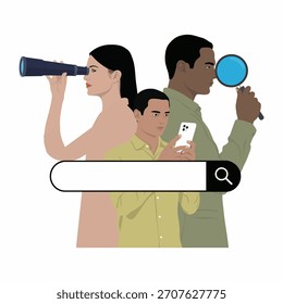 Diversos individuos explorando la información con la barra de Búsqueda