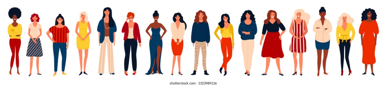 Diverse international group of happy women or girls standing together. - Shutterstock ID 1323989126