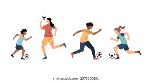 Diverse Kids and Adults Engaging in Active Soccer Play