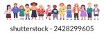 Diverse kids with different appearance features. Happy unique children with peculiar complexion. Boys and girls with braces, freckles, vitiligo. Flat vector illustration isolated on white background