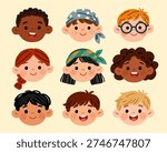 Diverse Kids Faces Collection in Flat Vector Style for Inclusive Education Theme