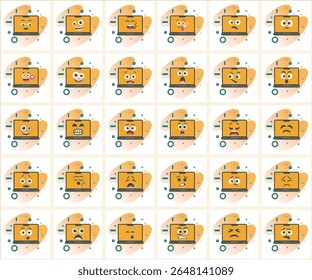 Diverse Laptop Emoticons Displaying Various Moods and Reactions in Grid Pattern