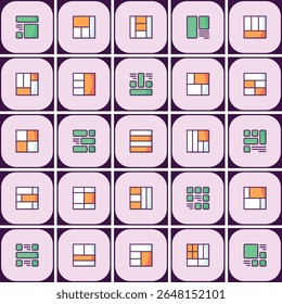 Diversos layouts ícones conjunto, representando composições criativas e arranjos estruturais