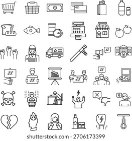 Diverse Line Art Icon Set Representando Várias Questões Sociais E Econômicas.