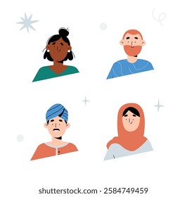 Diverse Male And Female Avatars In Flat Vector Illustration Symbolizing Cultural Diversity, Representation, And Inclusivity, Isolated On White Background