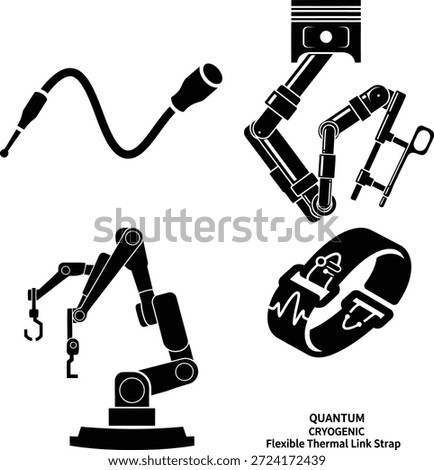 Diverse mechanical and robotic components including a specialized flexible thermal link strap isolated on white background, Vector