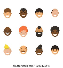 Diverse men avatar icon set. Vector flat illustration.