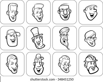 diverse men faces outline vector illustration