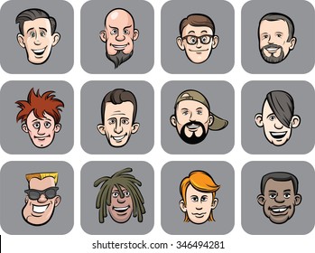 diverse men faces vector illustration