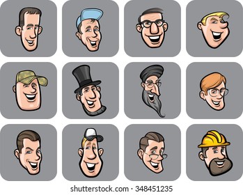 diverse men faces vector illustration